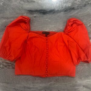 Banana Republic Red Button-Front Cropped Puff Sleeve Top